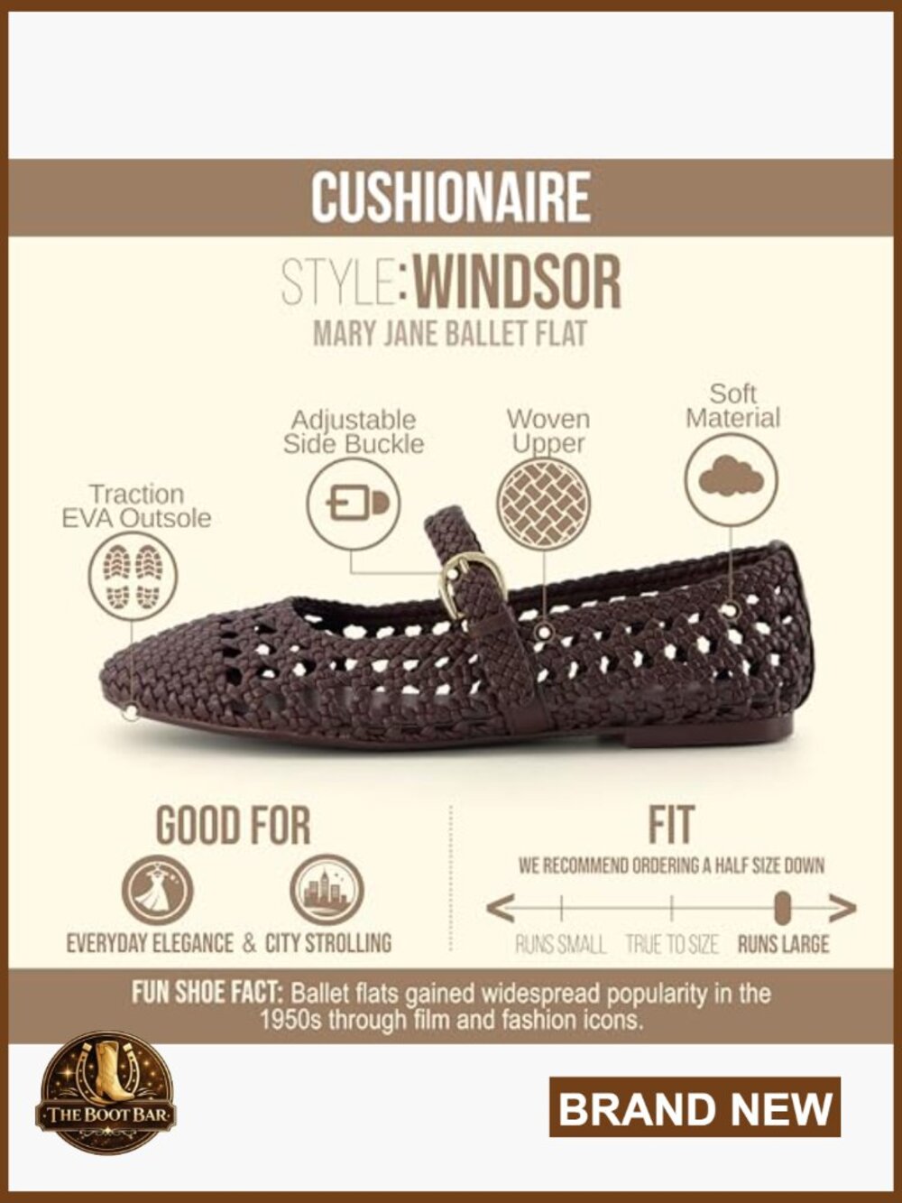 Woven Mary Jane Flats with Adjustable Strap - Cushioned Ballet Flats - Picture 4 of 7